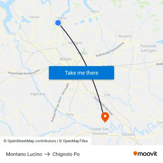 Montano Lucino to Chignolo Po map