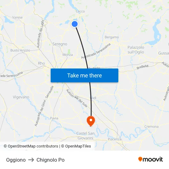 Oggiono to Chignolo Po map