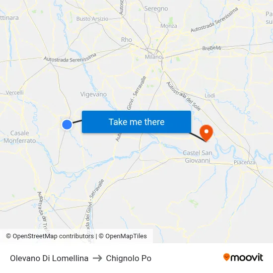 Olevano Di Lomellina to Chignolo Po map