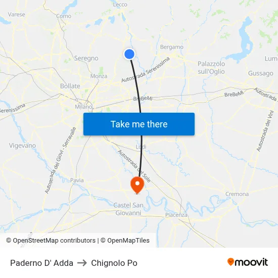 Paderno D' Adda to Chignolo Po map