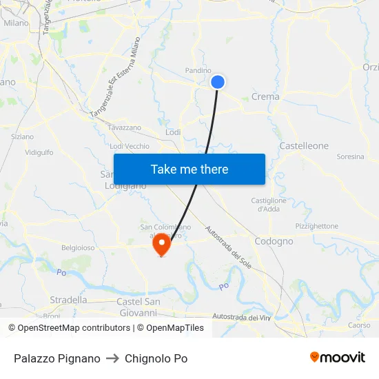 Palazzo Pignano to Chignolo Po map