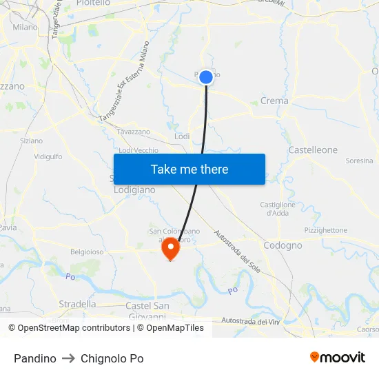 Pandino to Chignolo Po map