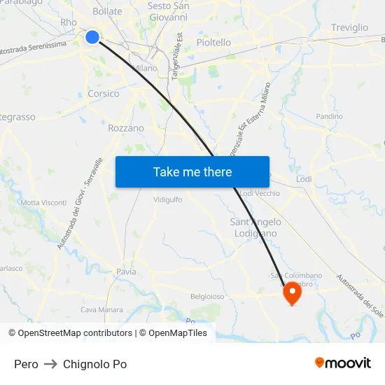 Pero to Chignolo Po map
