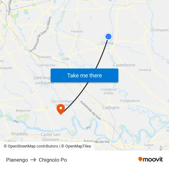 Pianengo to Chignolo Po map