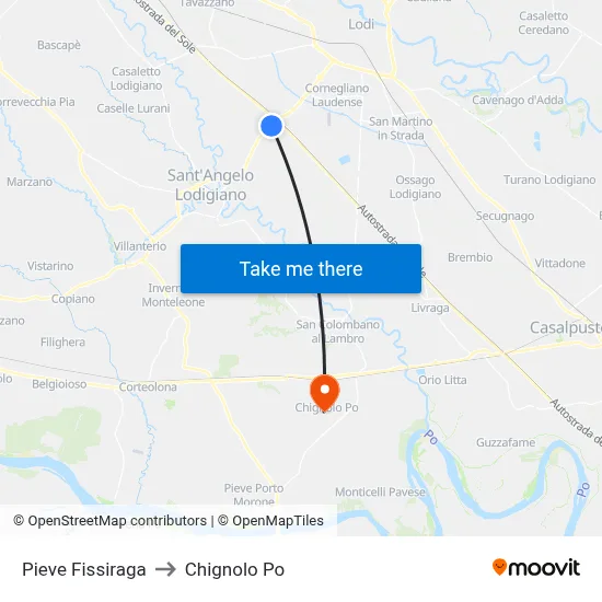 Pieve Fissiraga to Chignolo Po map
