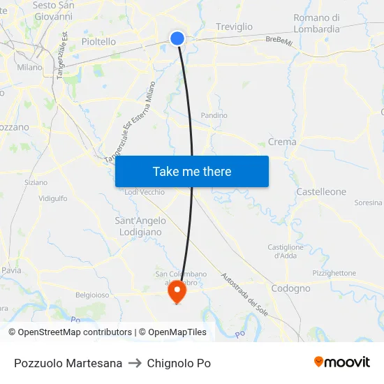Pozzuolo Martesana to Chignolo Po map