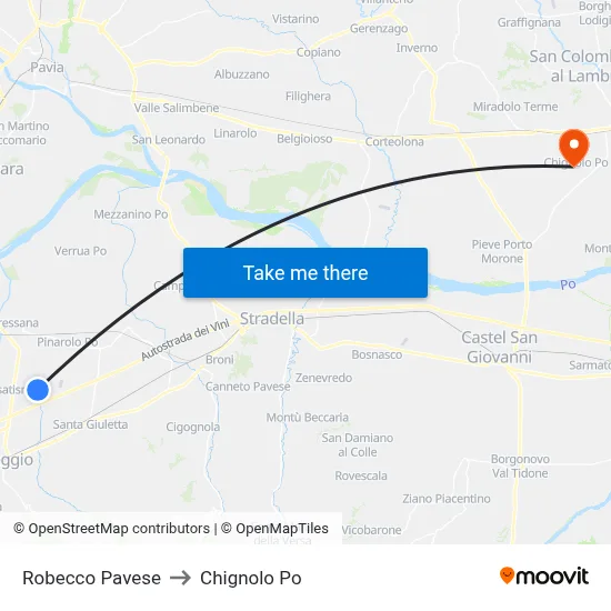 Robecco Pavese to Chignolo Po map