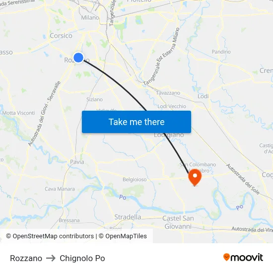 Rozzano to Chignolo Po map