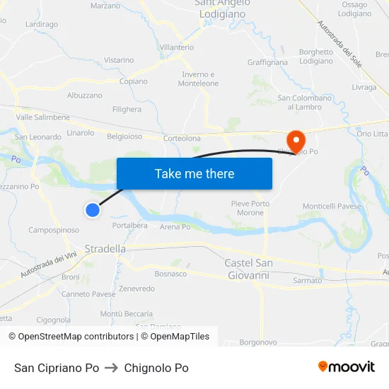 San Cipriano Po to Chignolo Po map