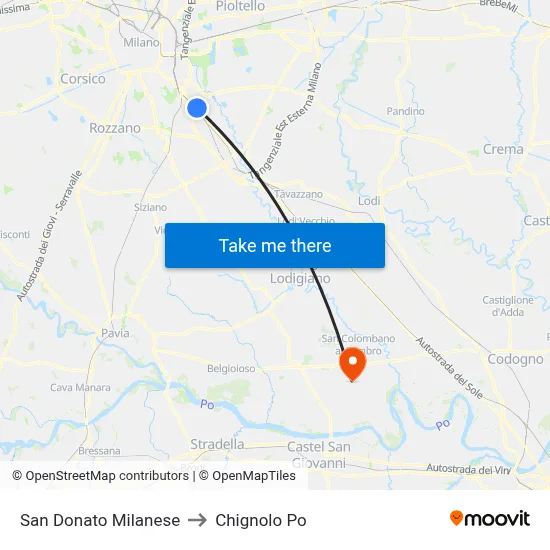 San Donato Milanese to Chignolo Po map