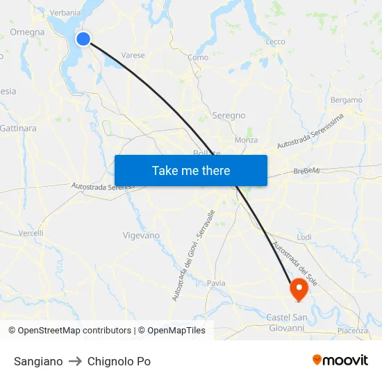 Sangiano to Chignolo Po map