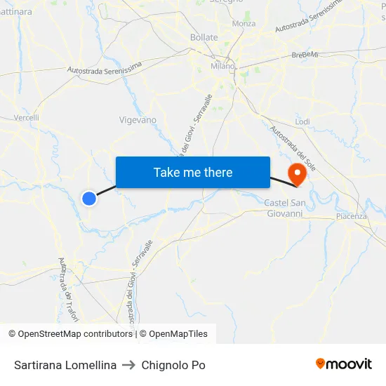 Sartirana Lomellina to Chignolo Po map