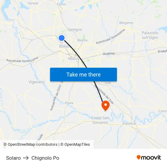 Solaro to Chignolo Po map