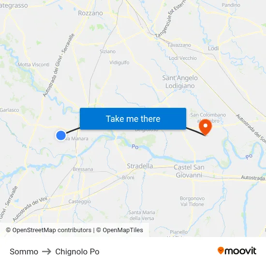 Sommo to Chignolo Po map