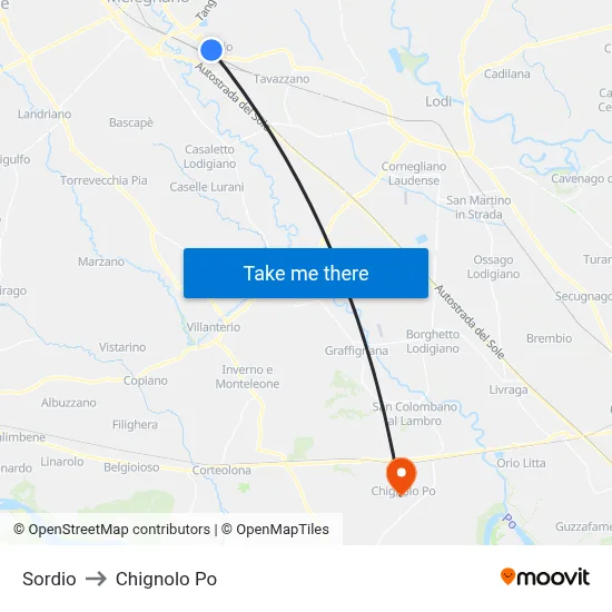Sordio to Chignolo Po map