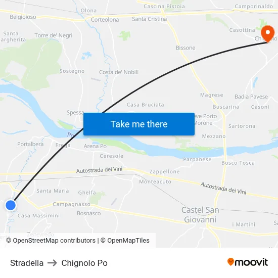 Stradella to Chignolo Po map