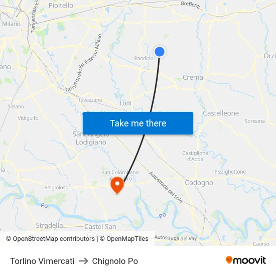 Torlino Vimercati to Chignolo Po map
