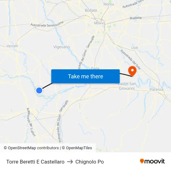 Torre Beretti e Castellaro to Chignolo Po map