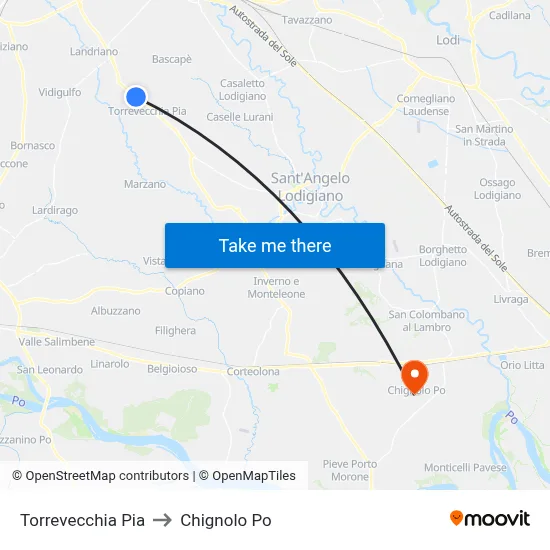 Torrevecchia Pia to Chignolo Po map