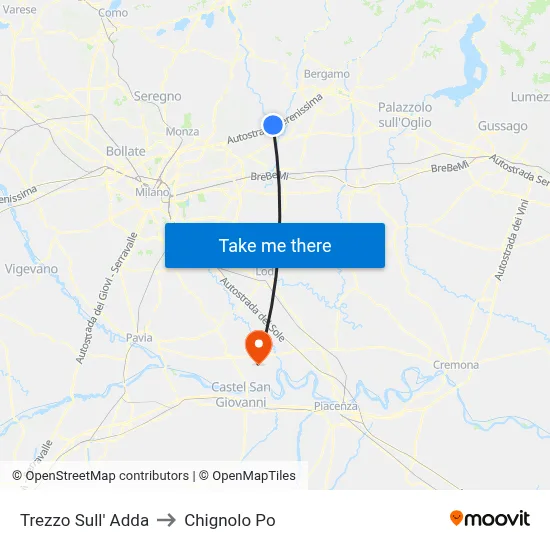 Trezzo Sull' Adda to Chignolo Po map