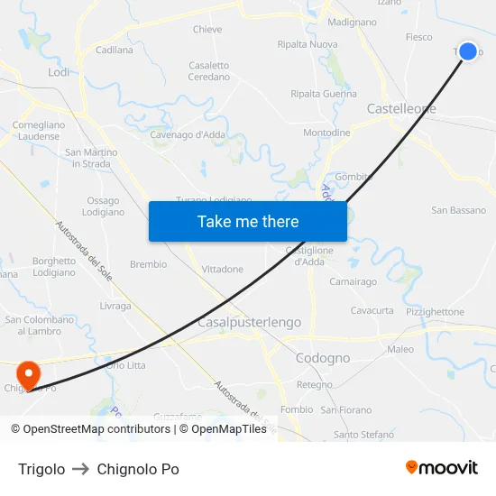 Trigolo to Chignolo Po map