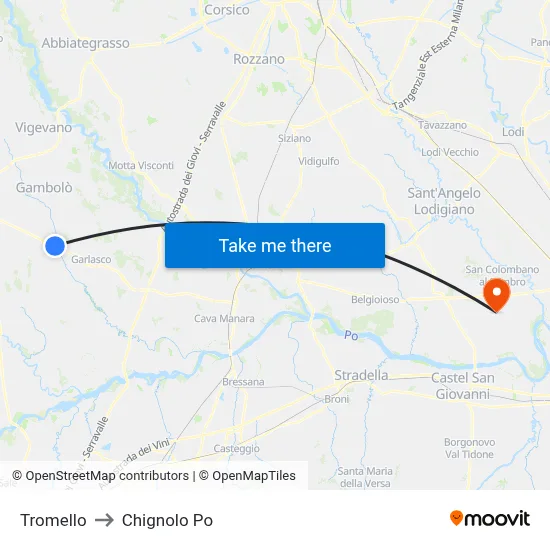 Tromello to Chignolo Po map