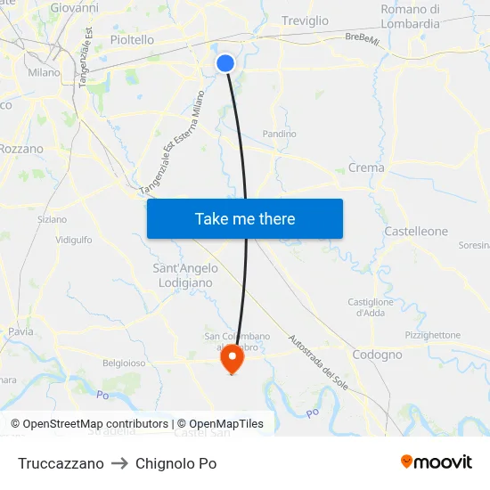 Truccazzano to Chignolo Po map