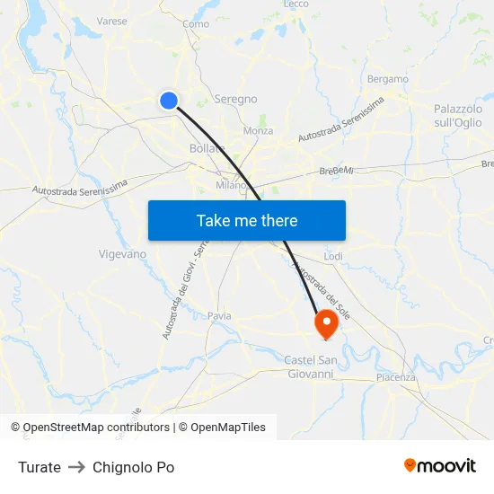 Turate to Chignolo Po map