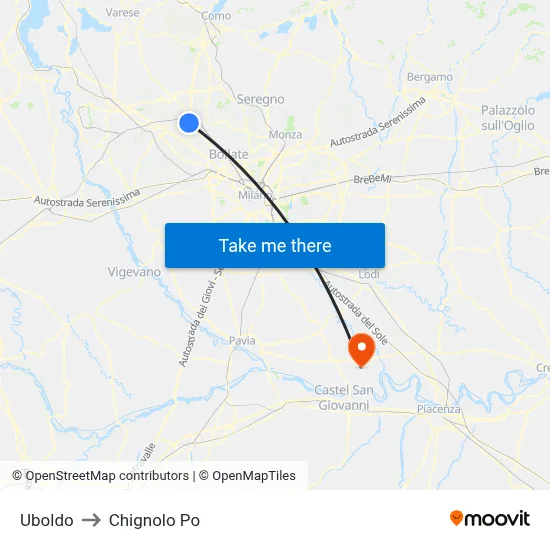 Uboldo to Chignolo Po map