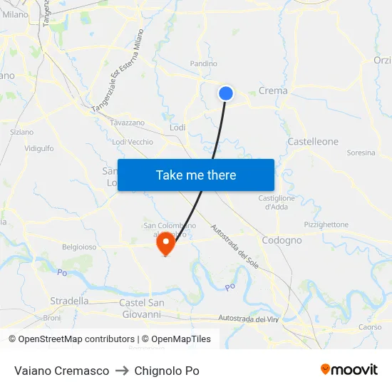 Vaiano Cremasco to Chignolo Po map