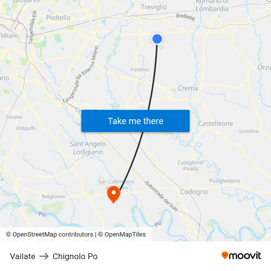 Vailate to Chignolo Po map