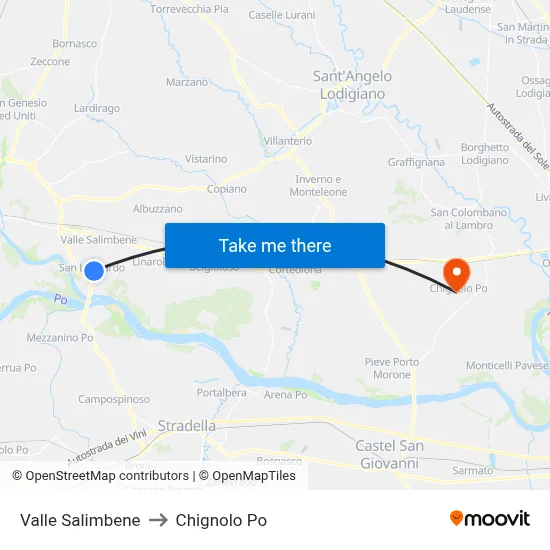 Valle Salimbene to Chignolo Po map
