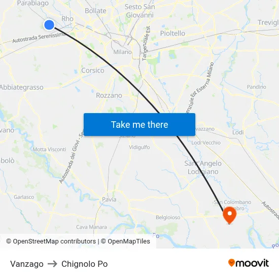 Vanzago to Chignolo Po map