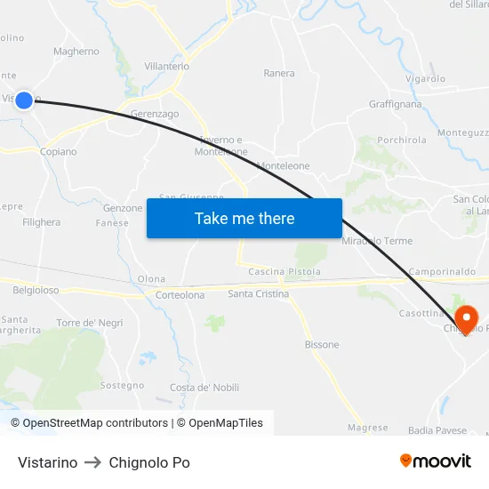 Vistarino to Chignolo Po map