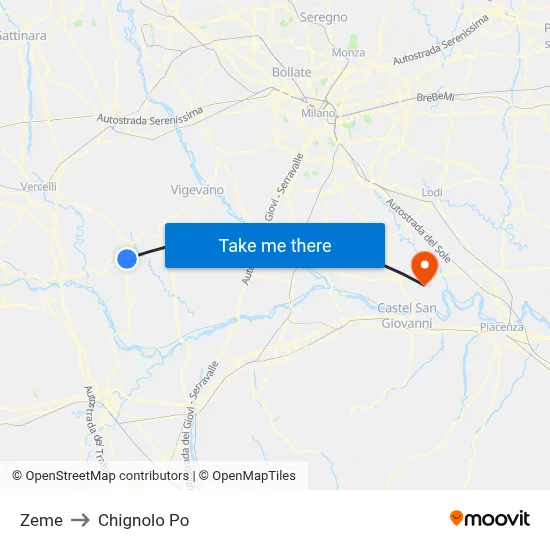 Zeme to Chignolo Po map