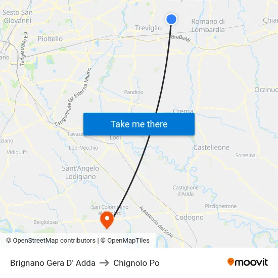 Brignano Gera D' Adda to Chignolo Po map