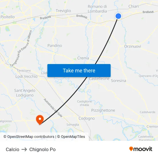 Calcio to Chignolo Po map