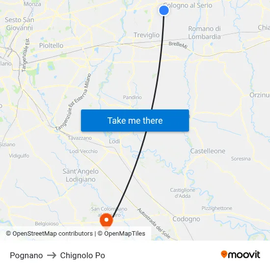Pognano to Chignolo Po map