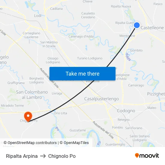 Ripalta Arpina to Chignolo Po map