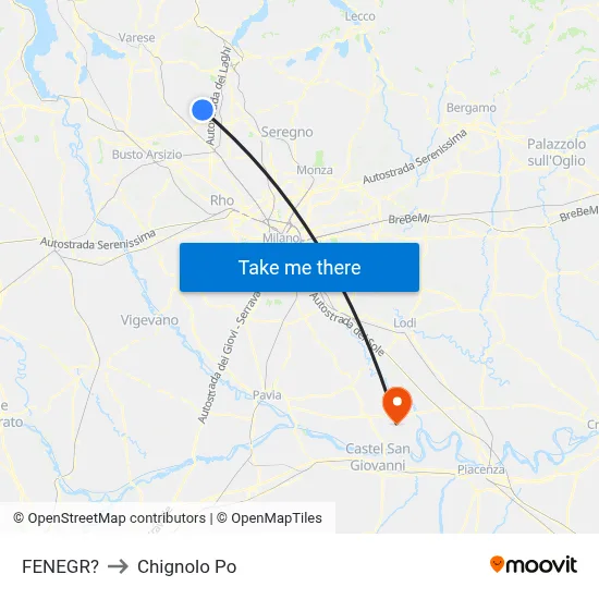 Fenegro to Chignolo Po map