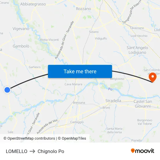 Lomello to Chignolo Po map