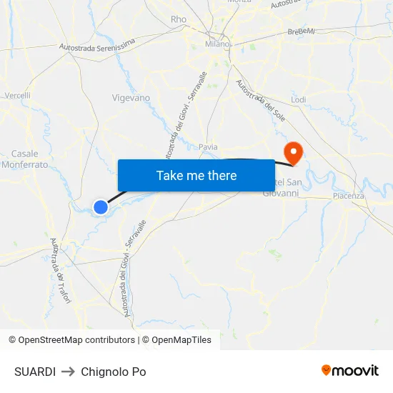 Suardi to Chignolo Po map