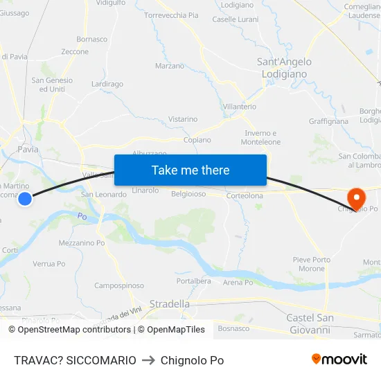 Travacò Siccomario to Chignolo Po map