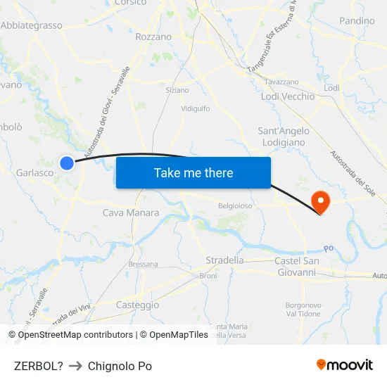 Zerbol to Chignolo Po map