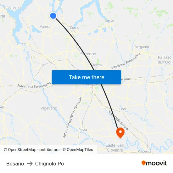 Besano to Chignolo Po map