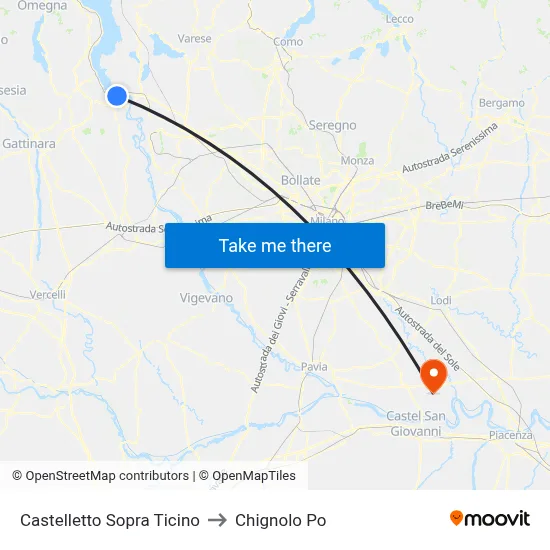 Castelletto Sopra Ticino to Chignolo Po map
