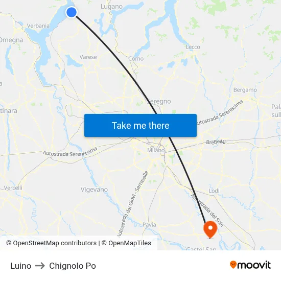 Luino to Chignolo Po map