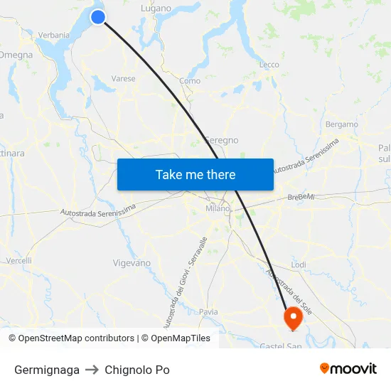 Germignaga to Chignolo Po map