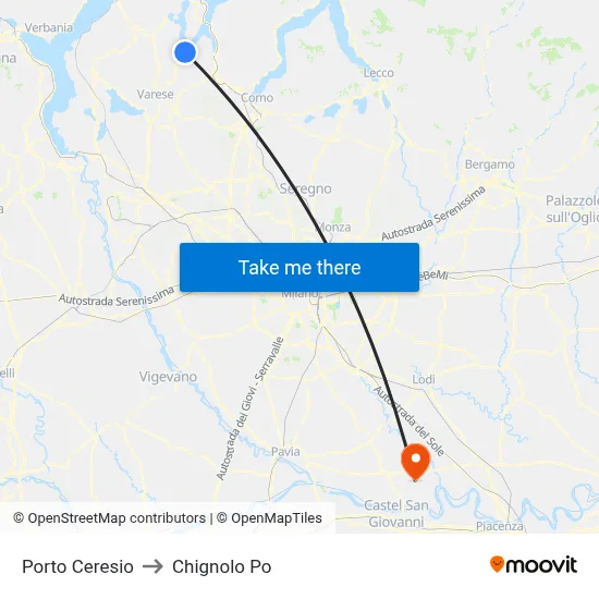 Porto Ceresio to Chignolo Po map