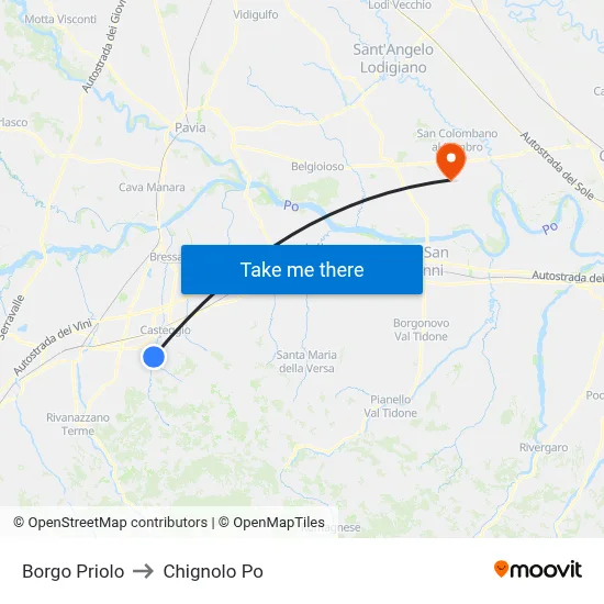 Borgo Priolo to Chignolo Po map